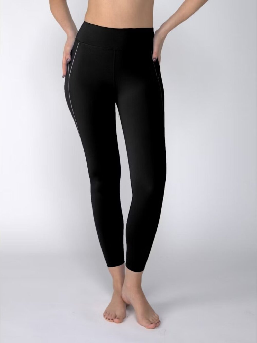 Lot of 2 - X by Gottex Piping Ankle Athletic Legging Black White Large